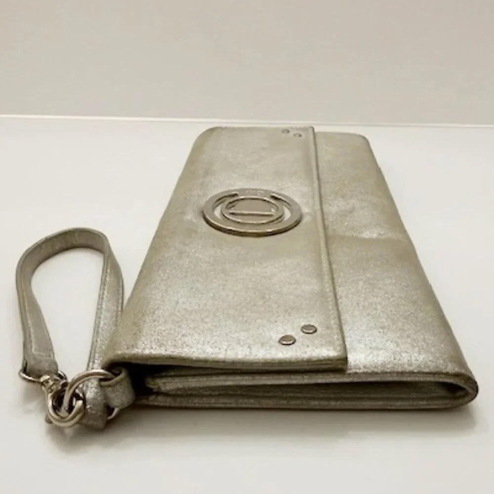 Christian Dior Silver Metallic Clutch Wristlet Bag w/ Silver Logo - Picture 4 of 7